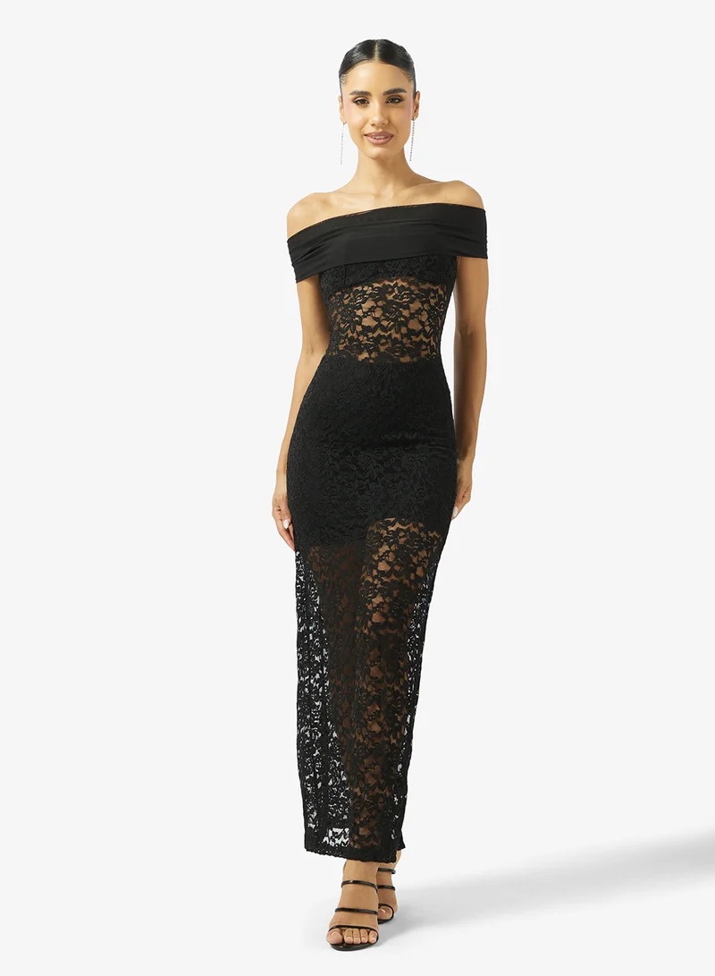 جينجر Off Shoulder Lace A Line Dress